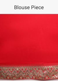 Vermillion Red Saree In Dola Silk With Weaved Floral Buttis And Zari Border Online - Kalki Fashion