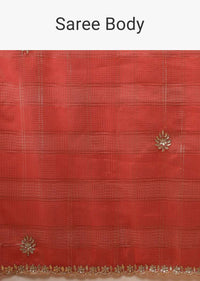 Vermillion Red Saree In Zari Kota Silk With Gotta Patti Embroidered Buttis And Border Design