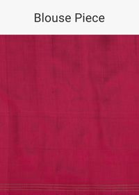 Hot Pink Handloom Double Ikat Patola Woven Saree In Linen With An Unstitched Blouse