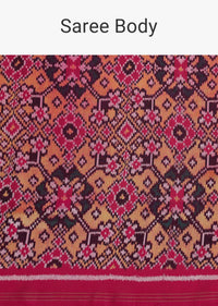Hot Pink Handloom Double Ikat Patola Woven Saree In Linen With An Unstitched Blouse