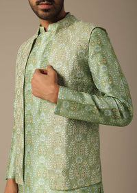 Vibrant Green Print Jacket Kurta Set