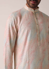 Vibrant Multi Colored Silk Kurta Set For Men