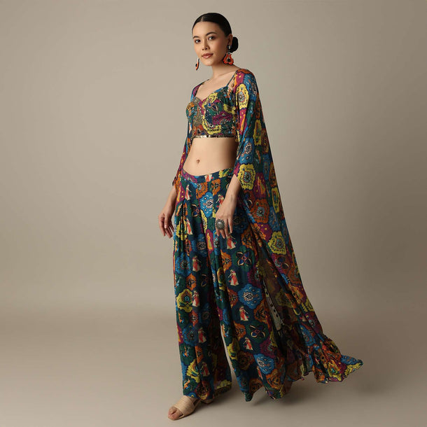 Vibrant Multi-Hued Chiffon Printed Palazzo Set