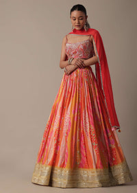 Vibrant Orange Lehenga Set With Embroidered Choli