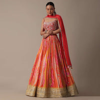 Vibrant Orange Lehenga Set With Embroidered Choli