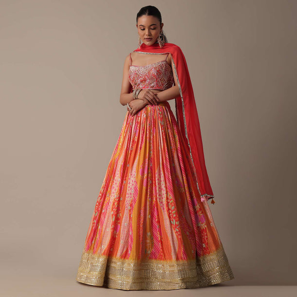 Vibrant Orange Lehenga Set With Embroidered Choli