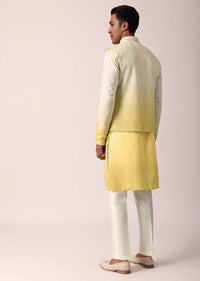 Vibrant Yellow Silk Jacket Kurta Set For Men