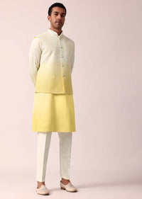 Vibrant Yellow Silk Jacket Kurta Set For Men