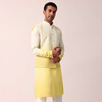 Vibrant Yellow Silk Jacket Kurta Set For Men