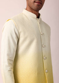 Vibrant Yellow Silk Jacket Kurta Set For Men