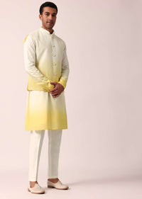 Vibrant Yellow Silk Jacket Kurta Set For Men