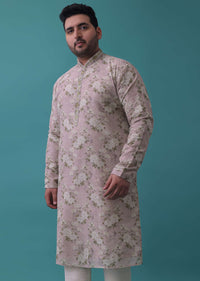 Vintage Floral Embroidered Kurta Set In Powder Pink