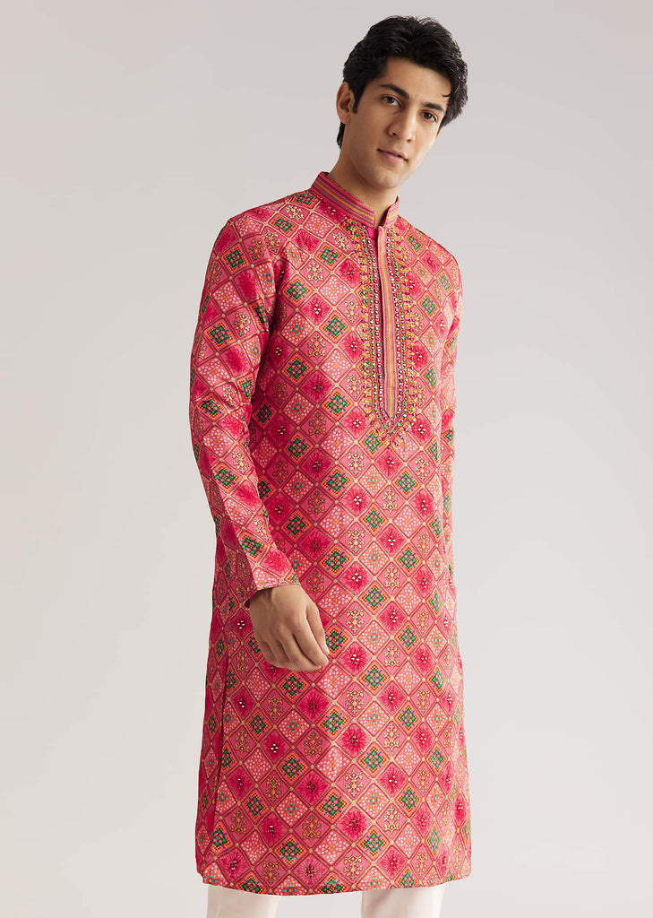 Violet Brocade Zipper Kurta Set With Mirror Work