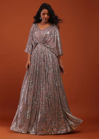 Violet Ice Purple Crushed Sequin Kaftan Gown With An Embellished Waistbelt