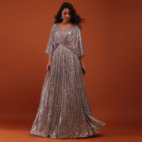 Violet Ice Purple Crushed Sequin Kaftan Gown With An Embellished Waistbelt