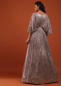 Violet Ice Purple Crushed Sequin Kaftan Gown With An Embellished Waistbelt