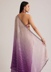 Violet Ombre Sequins Saree With Scallop Border