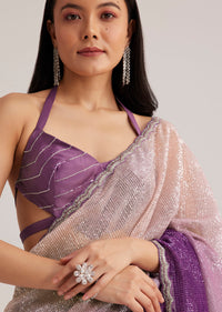Violet Ombre Sequins Saree With Scallop Border