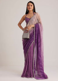 Violet Ombre Sequins Saree With Scallop Border