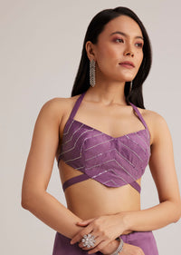 Violet Ombre Sequins Saree With Scallop Border