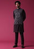 Violet Purple Jacket Kurta Set In Silk With Threadwork