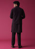 Violet Purple Jacket Kurta Set In Silk With Threadwork