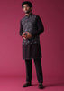 Violet Purple Jacket Kurta Set In Silk With Threadwork