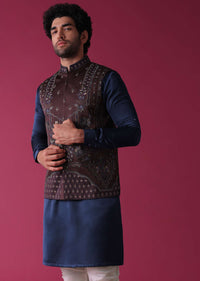 Violet Purple Jacket Kurta Set In Art Silk With Threadwork