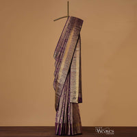 Violet Purple Kanjivaram Saree In Pure Silk With Unstitched Blouse