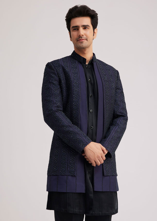 Violet Silk Indo Western Set With Sequins And Thread Work