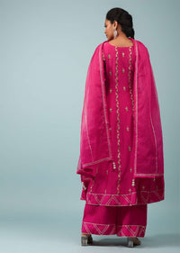 Virtual Pink Embroidered Palazzo Suit Set In Cotton Silk