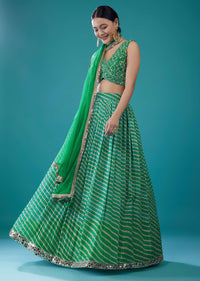 Jade Green Embroidered Georgette Leheriya Lehenga Set