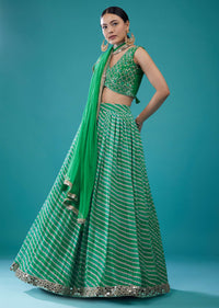 Jade Green Embroidered Georgette Leheriya Lehenga Set