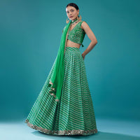 Jade Green Embroidered Georgette Leheriya Lehenga Set