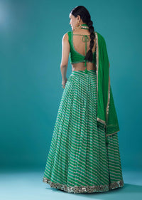 Jade Green Embroidered Georgette Leheriya Lehenga Set