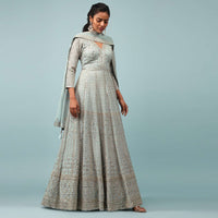 Wan Blue Embroidered Anarkali Suit In Sequins