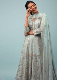 Wan Blue Embroidered Anarkali Suit In Sequins