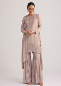 Warm Grey Sequined Chinon Sharara Set