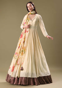 Warm Ivory Beaded Long Suit With Dupatta