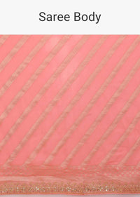 Watermelon Pink Banarasi Saree In Georgette With Weaved Diagonal Stripes  Online - Kalki Fashion