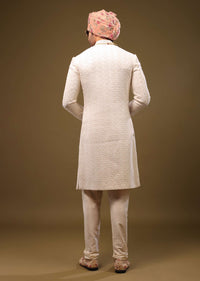 Nude White Lucknowi Sherwani Set In Zari And Cut-dana