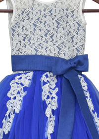 White And Blue Dress With Lace Bodice By Fayon Kids
