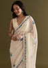 White And Blue Georgette Saree With Kashmiri Bud Embroidery