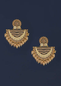 White And Gold Plated Earrings Designed In Ethnic Motif With Crystals And Pearls Online - Kalki Fashion