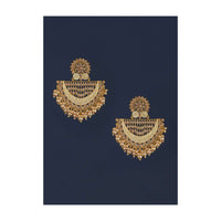 White And Gold Plated Earrings Designed In Ethnic Motif With Crystals And Pearls Online - Kalki Fashion