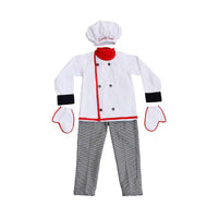 White Chef Suit In Cotton With Red Piping And Grey Checks Trousers By Fayon Kids