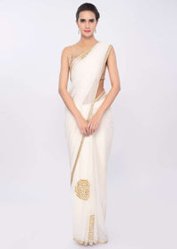 White chiffon saree with cut dana embroidery and butti only on Kalki