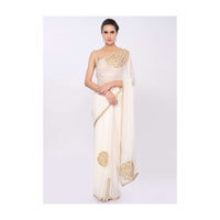 White chiffon saree with cut dana embroidery and butti only on Kalki