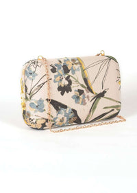 White Clutch Enhanced With Floral Print Online - Kalki Fashion