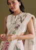 White Cotton Linen Saree With Pink Rose Prints